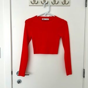 Zara cropped knit orange shirt